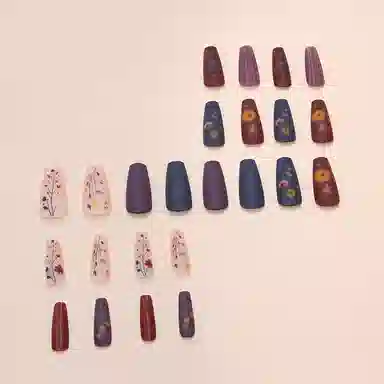 馨枕居 复古磨砂小花条纹  穿戴甲 中梯紫色跳色 可爱