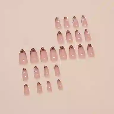 馨枕居 兰花豹纹可拆卸  穿戴甲 尖型裸粉纯色 法式