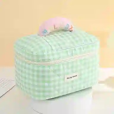 馨枕居 韩版可爱格子大容量手提便携旅行化妆包