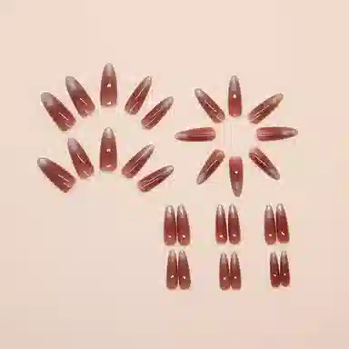 馨枕居 高级感纯色  穿戴甲 长款酒红色渐变 猫眼