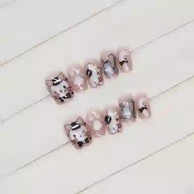 馨枕居 绅士猫咪  穿戴甲 短方裸色跳色 可爱