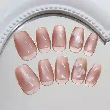 馨枕居 温柔郁金香  穿戴甲 短方圆裸色晕染 猫眼