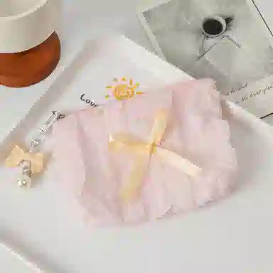 馨枕居可爱化妆包化妆袋韩版蕾丝蝴蝶结大容量零钱包手拿包女收纳包化妆包 便携收纳防尘