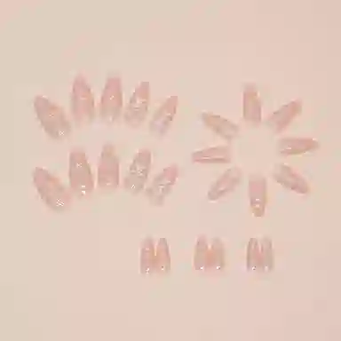 馨枕居 可爱蝴蝶结  穿戴甲 杏仁粉色裸色 镜面 可拆卸小清新