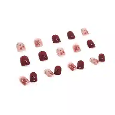 馨枕居 金箔晕染冰透枣红色  穿戴甲 短圆玫瑰红渐变 新中式