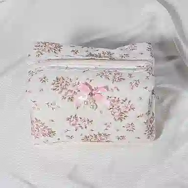 馨枕居夹棉蕾丝花边花卉蝴蝶结洗漱包便携口红收纳包女生化妆品拉链包袋化妆包 便携收纳防尘