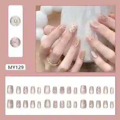 馨枕居 钻石蝴蝶结菱形银豆猫眼  穿戴甲 方圆豆沙粉渐变 新中式