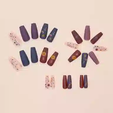 馨枕居 复古磨砂小花条纹  穿戴甲 中梯紫色跳色 可爱