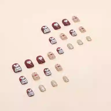 馨枕居 氛围爆闪大红爱心兔子气质显白  穿戴甲 短方圆红色跳色 可爱