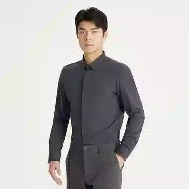 利郎 纯色翻领修身长袖衬衫 男款