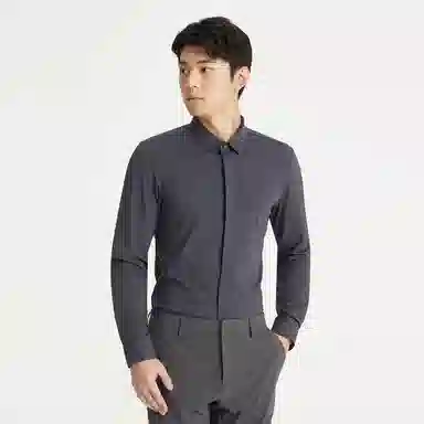 利郎 纯色翻领修身长袖衬衫 男款