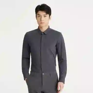 利郎 纯色翻领修身长袖衬衫 男款