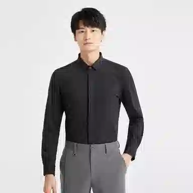 利郎 纯色翻领修身长袖衬衫 男款