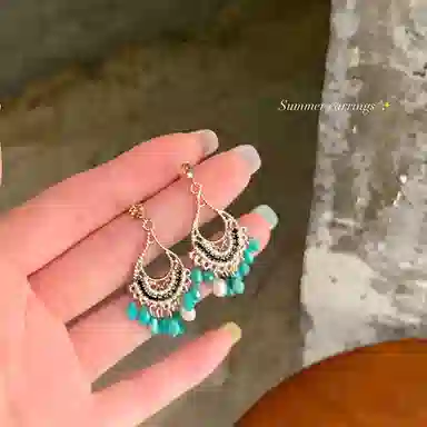 芒果饰品 轻氧~复古民族风水滴流苏 铜 耳环 女款