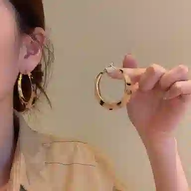 芒果饰品 轻奢高级感豹纹几何耳饰 铜合金 耳环 女款