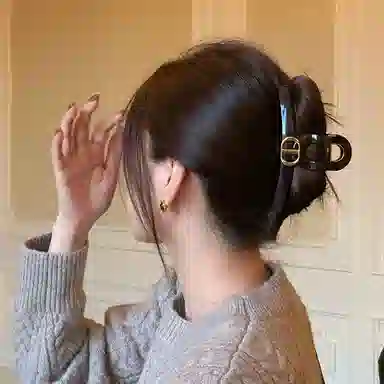 芒果饰品 秋冬时髦金标字母气质抓夹大号盘发鲨鱼夹高级感洋气发卡夹子#好运 树脂 发夹 女款