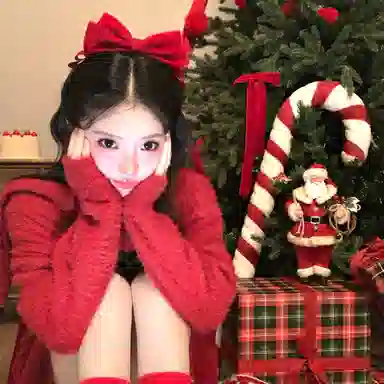 芒果饰品 圣诞红蝴蝶结 毛绒 发夹 女款