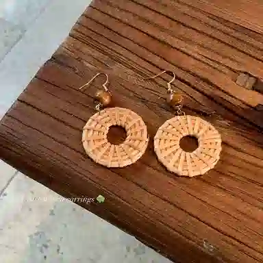 芒果饰品 波西米亚风民族风长款藤编几何 铜 耳环 女款