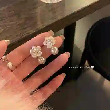 芒果饰品 玫瑰珍珠 铜 耳钉 女款