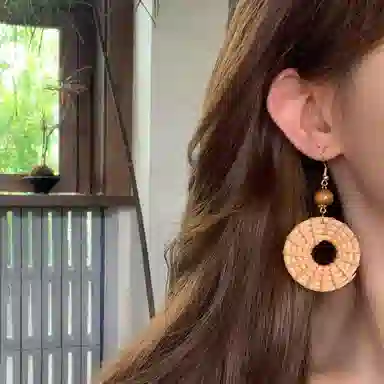 芒果饰品 波西米亚风民族风长款藤编几何 铜 耳环 女款