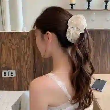 芒果饰品 韩系米色珍珠蕾丝香蕉夹后脑勺 亚克力 发夹 女款