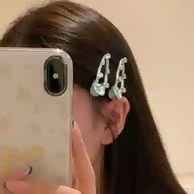 芒果饰品 高品质一对装! 韩系薄荷绿粉色闪钻 合金 发夹 女款