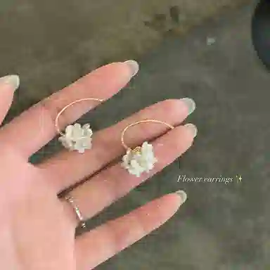 芒果饰品 春季超仙白色花朵流苏耳钩 铜 耳环 女款