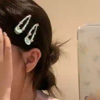 芒果饰品 高品质一对装! 韩系薄荷绿粉色闪钻 合金 发夹 女款