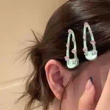 芒果饰品 高品质一对装! 韩系薄荷绿粉色闪钻 合金 发夹 女款