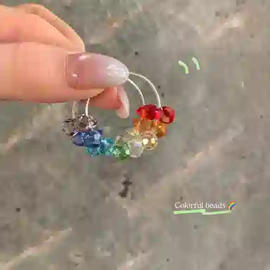 芒果饰品 彩色多巴胺玻璃串珠圈圈 铜 耳环 女款