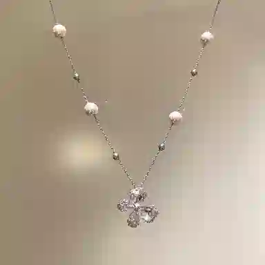 芒果饰品 韩系精致闪锆蝴蝶珍珠抽拉#好运 铜 项链 女款