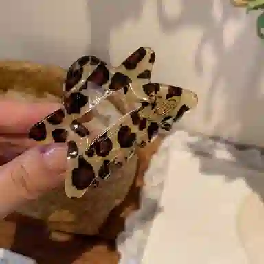 芒果饰品 复古豹纹镂空五角星抓夹 醋酸 发夹 女款