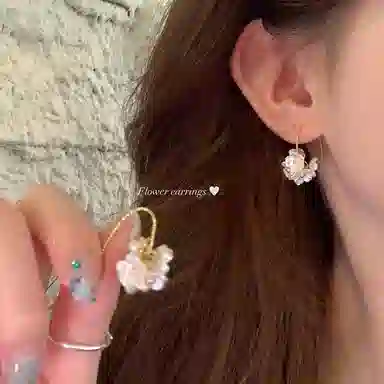 芒果饰品 春季超仙白色花朵流苏耳钩 铜 耳环 女款