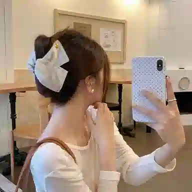 芒果饰品 韩系金标缎面贝壳三角 布艺 亚克力 合金 发夹 女款