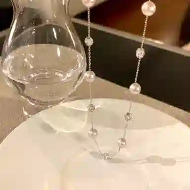 芒果饰品 韩系璀璨满天星珍珠高级感轻奢小众锁骨链配饰 锆石 项链 女款