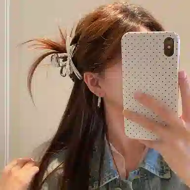 芒果饰品 韩系冷淡风银色水钻蝴蝶结 亚克力 发夹 女款