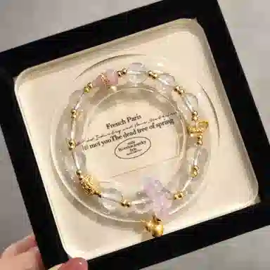 金杰福 紫玉点睛金皇冠葫芦双坠雕花球天然 白水晶 手串 女款