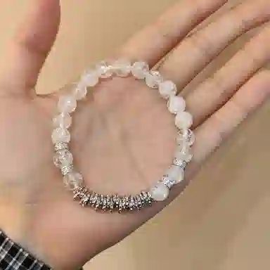 金杰福 冰裂微镶钻银饰叠戴款小众精致手饰天然 白水晶 手串 女款