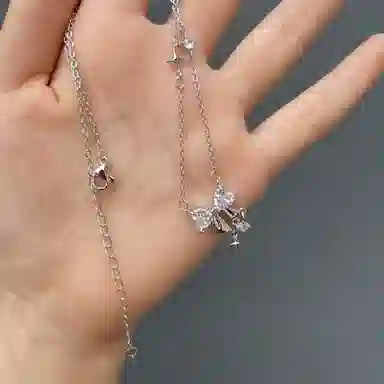 金杰福 甜美蝴蝶结流苏吊坠 精致轻奢优雅小众高级感锁骨链 项链 女款