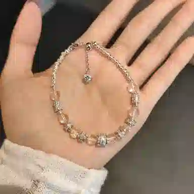 金杰福 星轨雕花隔片+宝石能量珠 极光幻彩扣轻奢珠宝天然 白水晶 手链 女款