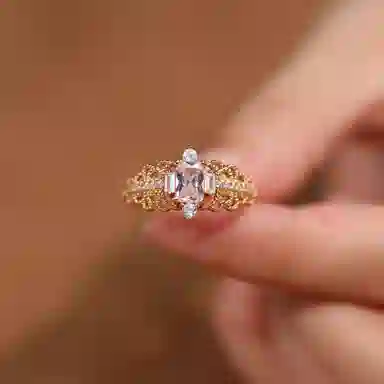 金杰福 拉复古风蕾丝方切冰花意大利工艺 合金 戒指 女款