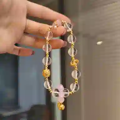 金杰福 紫玉点睛金皇冠葫芦双坠雕花球天然 白水晶 手串 女款