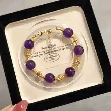 金杰福 乌拉圭巴洛克雕花微镶钻石能量链天然 紫水晶 手链 女款