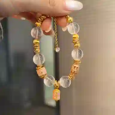 金杰福 珐琅转筒盘缠精致高级天然 粉水晶 手链 女款