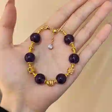 金杰福 乌拉圭巴洛克雕花微镶钻石能量链天然 紫水晶 手链 女款