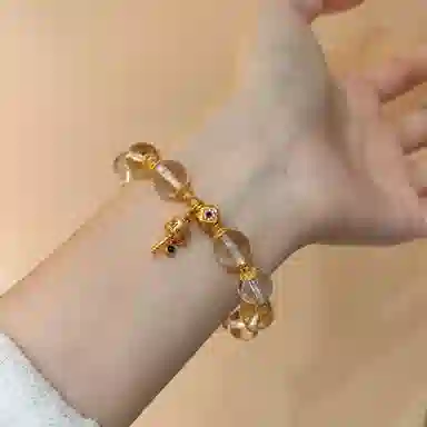 金杰福 招财金色铃铛蓝绿宝石双坠轻奢天然 白水晶 手串 男女同款情侣款