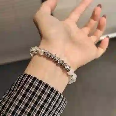 金杰福 冰裂微镶钻银饰叠戴款小众精致手饰天然 白水晶 手串 女款