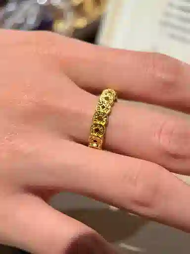 金杰福 碎冰冰铜钱招财新中式精致 合金 戒指 女款