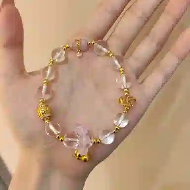 金杰福 紫玉点睛金皇冠葫芦双坠雕花球天然 白水晶 手串 女款