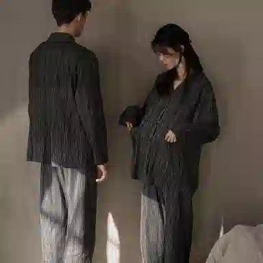 同语 情侣睡衣女春秋季纯棉薄款家居服男女全棉休闲韩版可外出套装 家居套装 情侣款 深灰色
